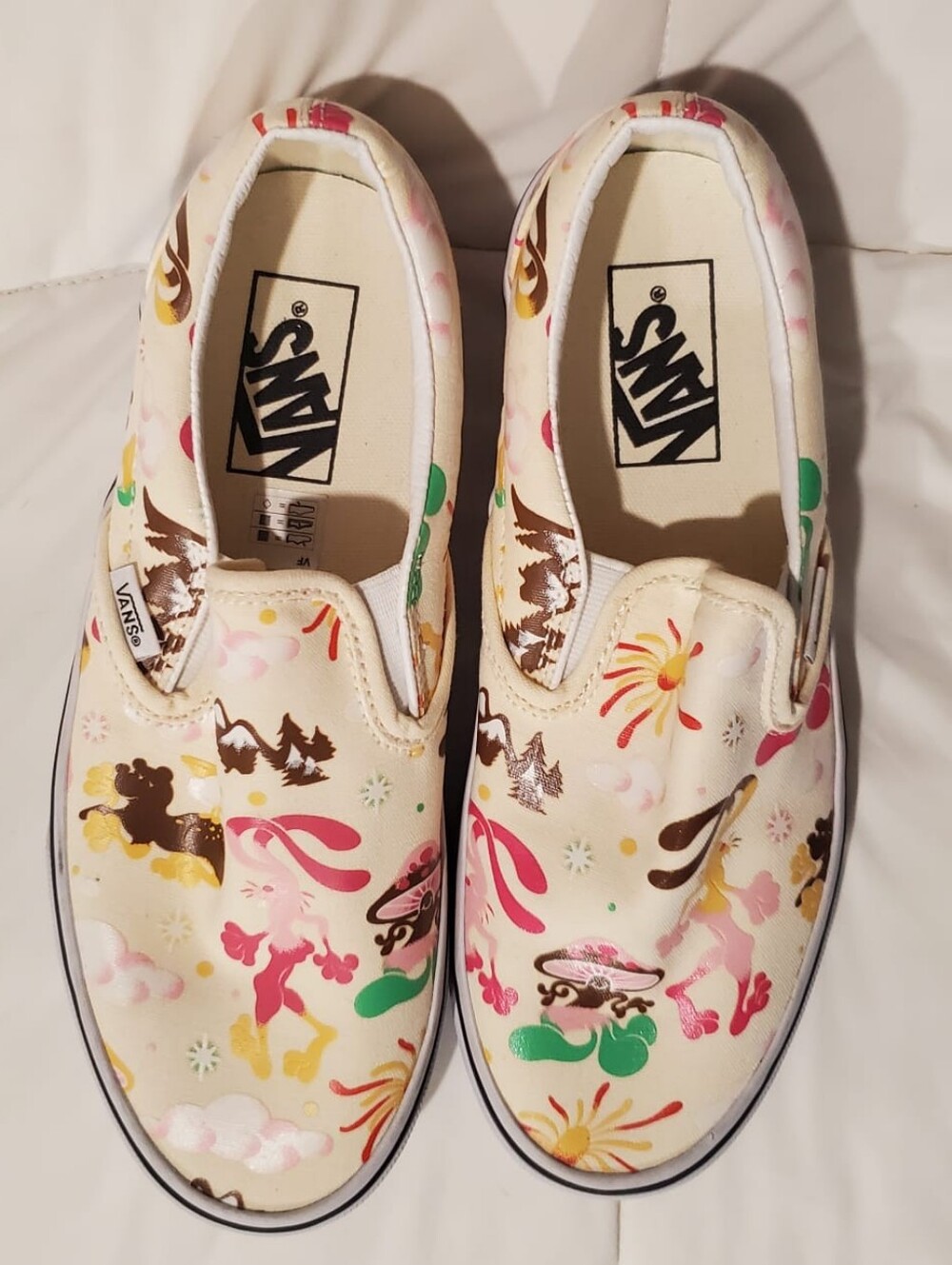 Vans Slip-On Sneakers in Cream with Pink, Green & Brown Floral Accents